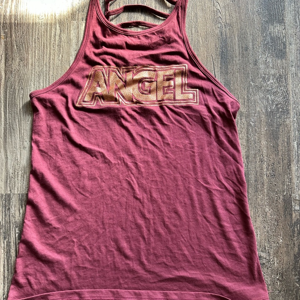 Victoria's Secret Maroon Tank Top with 'Angel' Graphic